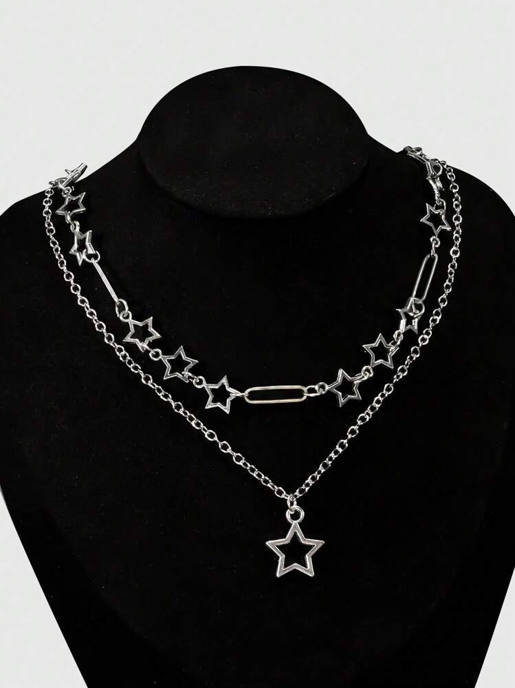 ROMWE Grunge Punk 2pcs Fashion Copper Alloy Star Charm Necklace For Women For Daily Decoration | SHEIN