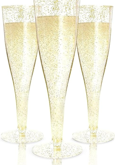 Prestee 24 Plastic Champagne Flutes - Gold Champagne Flutes Plastic - Gold Disposable Mimosa Flut... | Amazon (US)