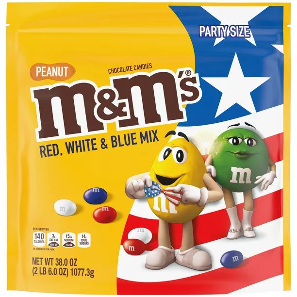 M&M's Peanut Chocolate Red, White & Blue Candy, Party Size - 38 oz Bag | Walmart (US)