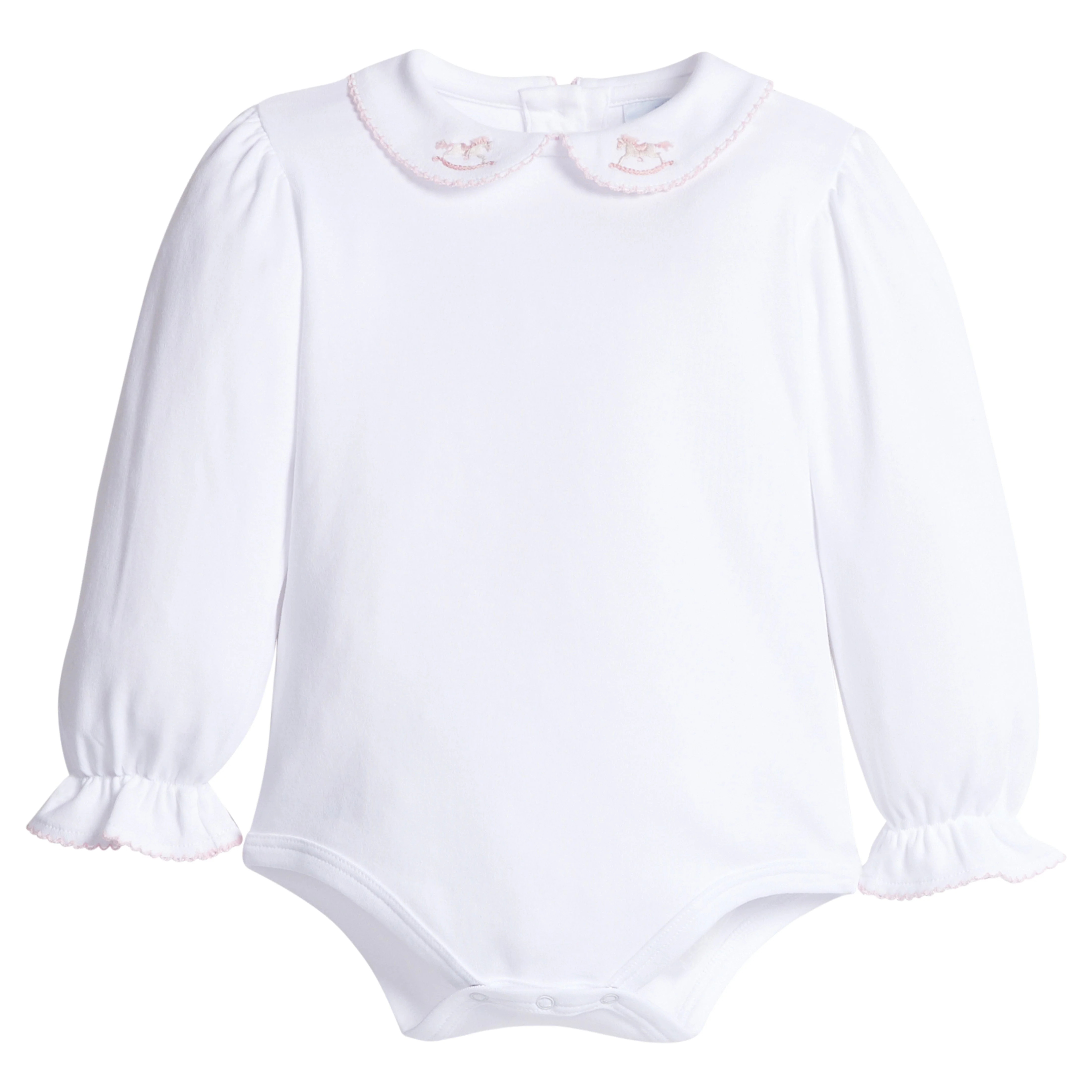 Little English | Baby Girls Rocking Horse Long Sleeve Pinpoint Onesie | Little English