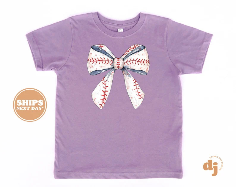 Toddler T-shirt Cute Giant Baseball Ribbon Kids Retro T-shirt Retro Natural Infant, Toddler & You... | Etsy (US)