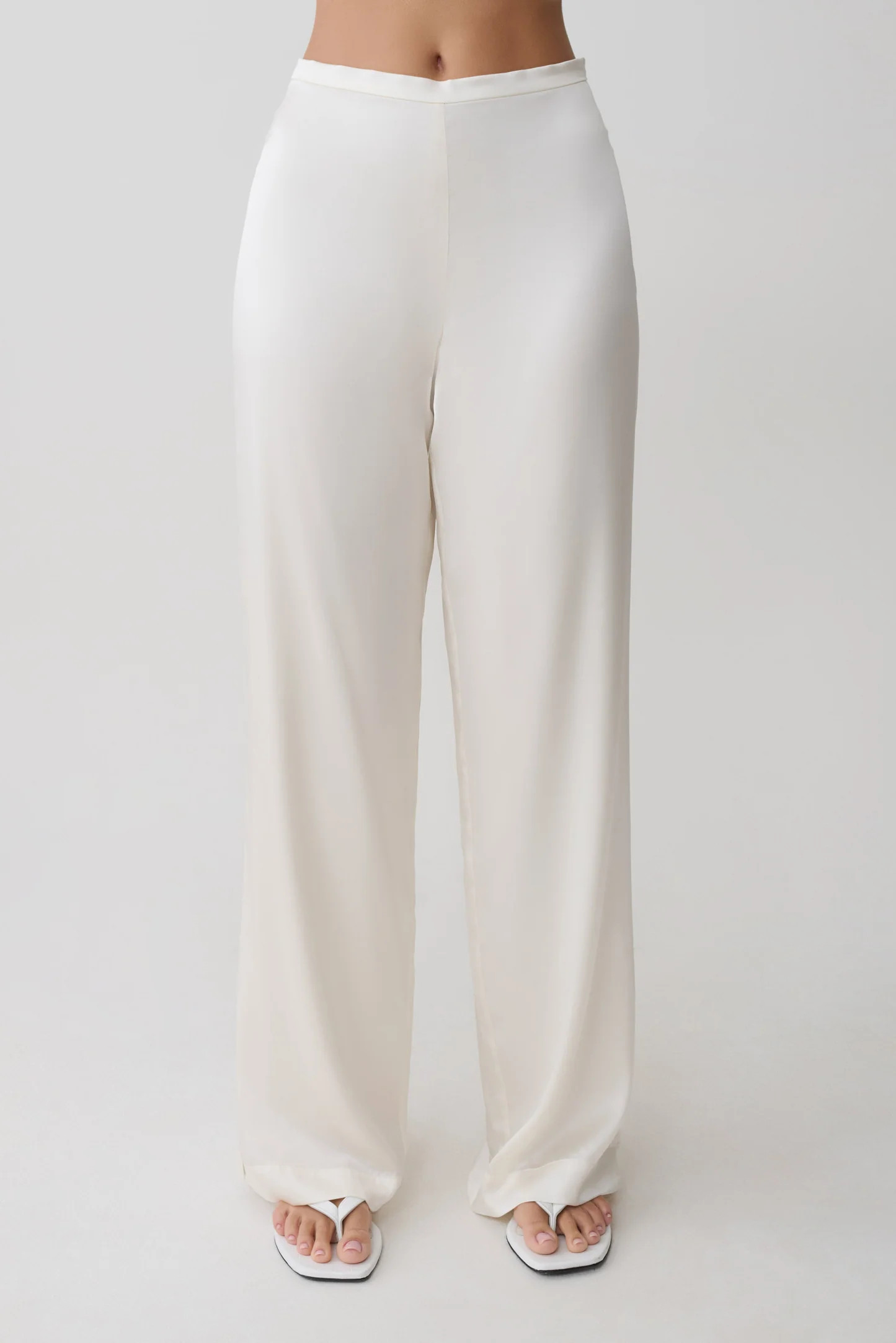 Kayla Silk Blend Straight Leg Pants - Ivory | MESHKI US