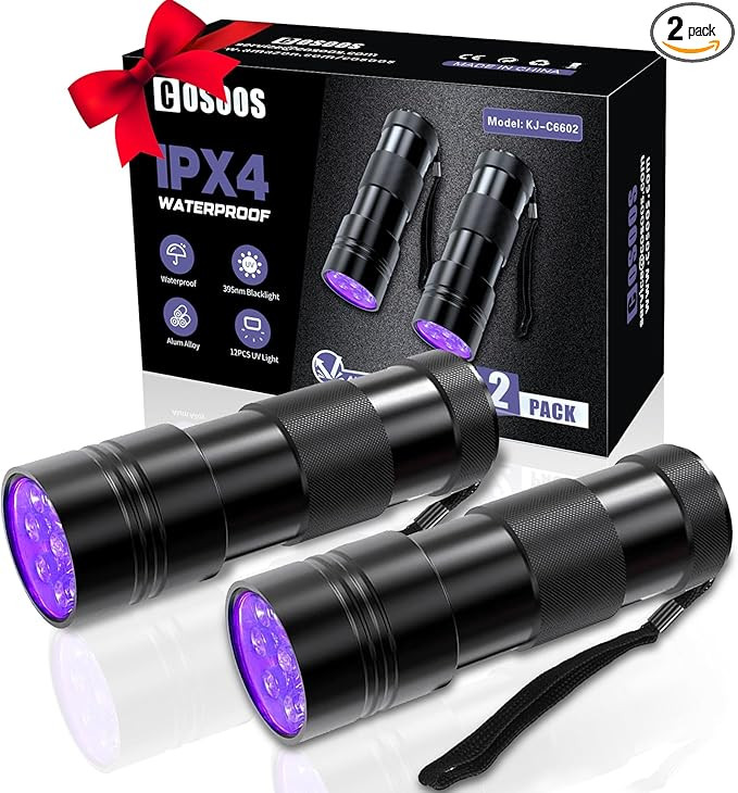 COSOOS 2 Pack UV Flashlight, 12 LED Handheld Blacklight Flashlight 395nm Mini Light Torch Detecto... | Amazon (US)