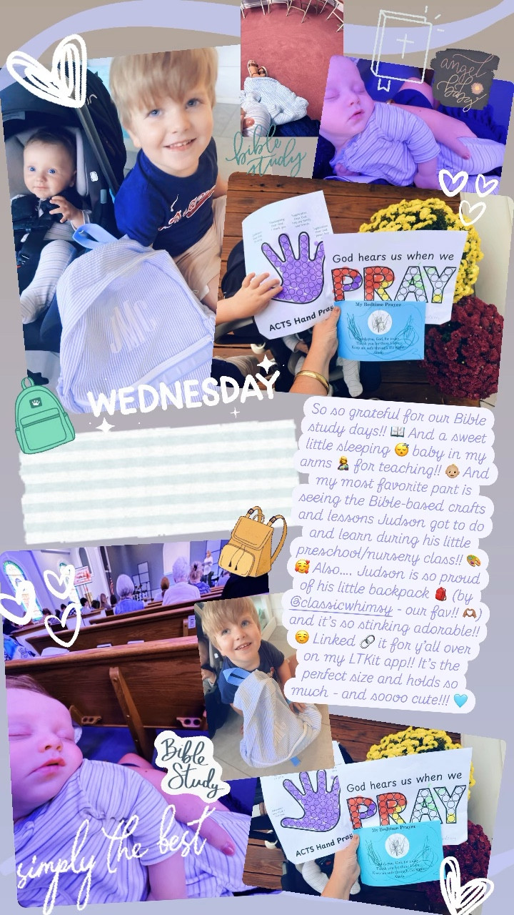 So so grateful for our Bible study days!! 📖 And a sweet little sleeping 😴 baby in my arms 🤱 for teaching!! 👶🏼 And my most favorite part is seeing the Bible-based crafts and lessons Judson got to do and learn during his little preschool/nursery class!! 🎨🥰 Also…. Judson is so proud of his little backpack 🎒 (by @classicwhimsy - our fav!! 🫶🏽) and it’s so stinking adorable!! ☺️ Linked 🔗 it for y’all over on my LTKit app!! It’s the perfect size and holds so much - and soooo cute!!! 🩵

#LTKKids #LTKFamily #LTKBaby