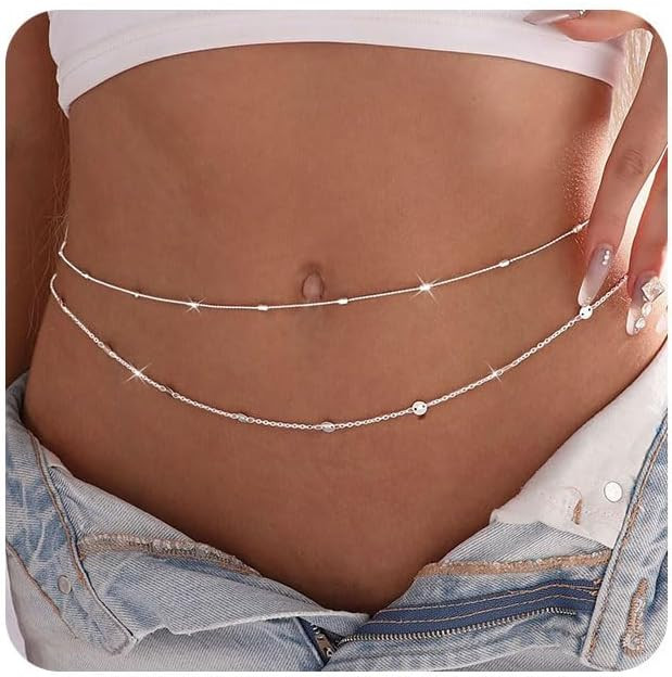 BERISO Body Chains for Women,14K Gold Dainty Boho Layered Beach Waist Chain Adjustable Bikini Bel... | Amazon (US)