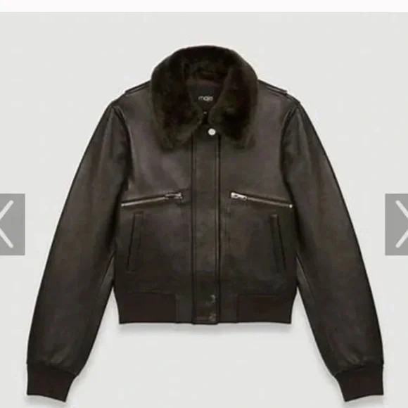 Maje brown leather aviator jacket | Poshmark