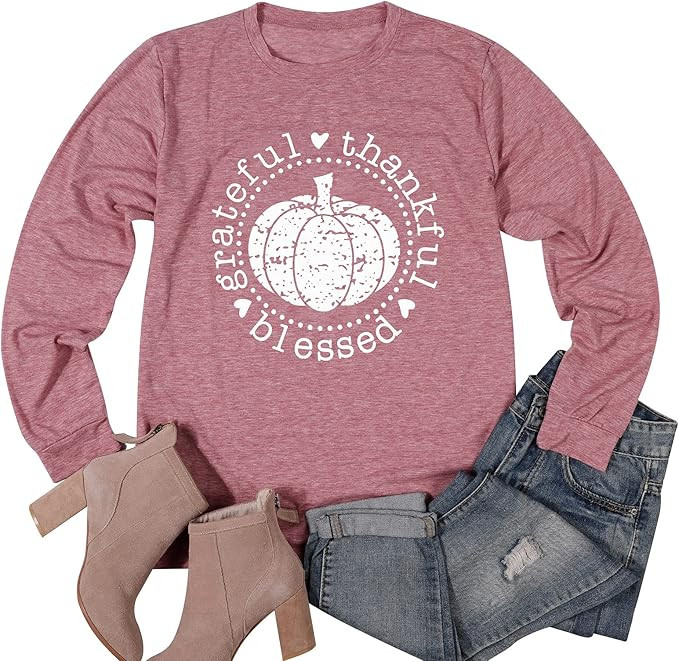 BANGELY Grateful Thankful Blessed Thanksgiving T Shirt Pumpkin Letter Graphic Tees Women Fall Cas... | Amazon (US)