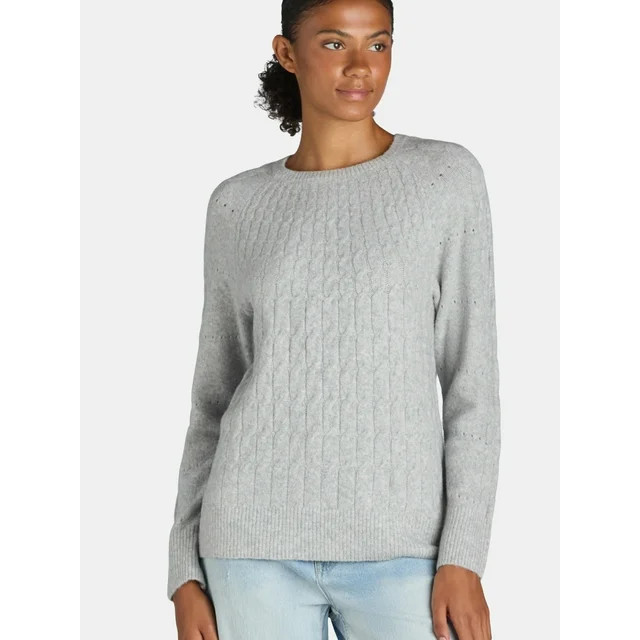 Time and Tru Women's Place Cable Pullover Sweater, Size XS-XXXL | Walmart (US)