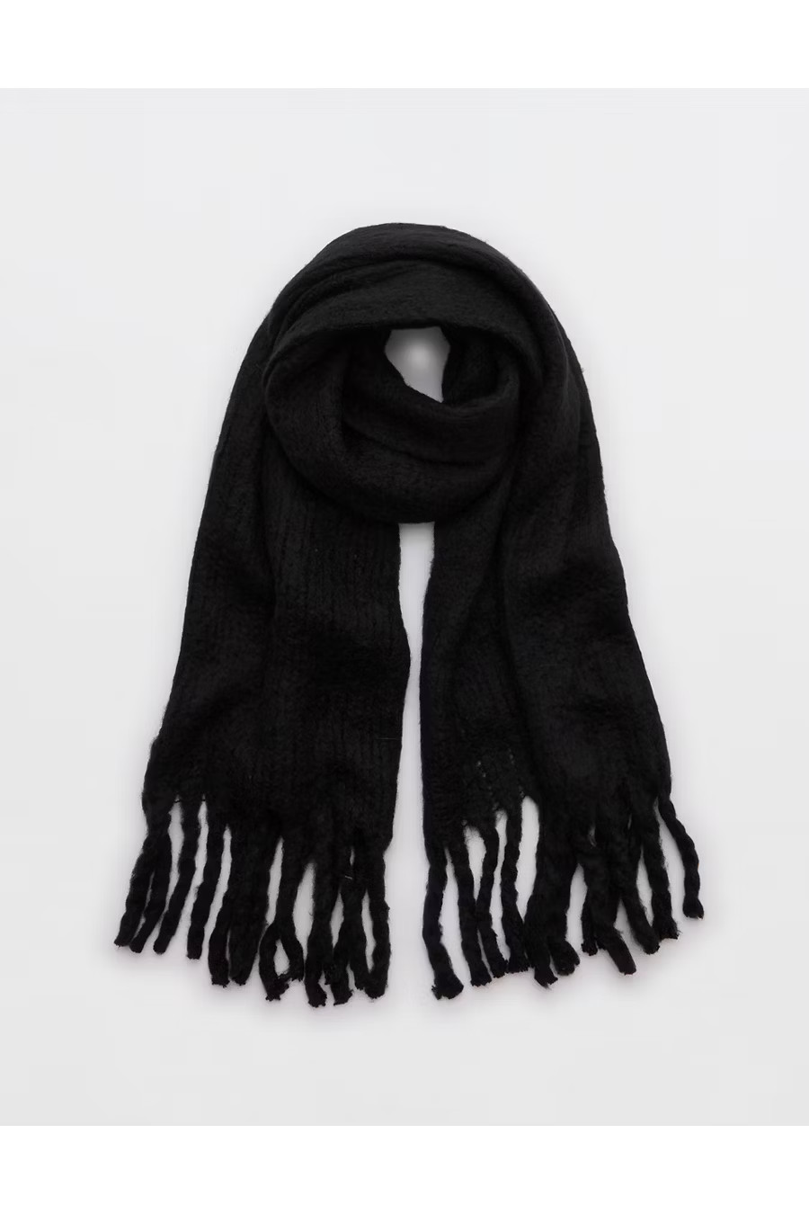 Aerie Fuzzy Knit Scarf Women's True Black One Size | American Eagle Outfitters (US & CA)