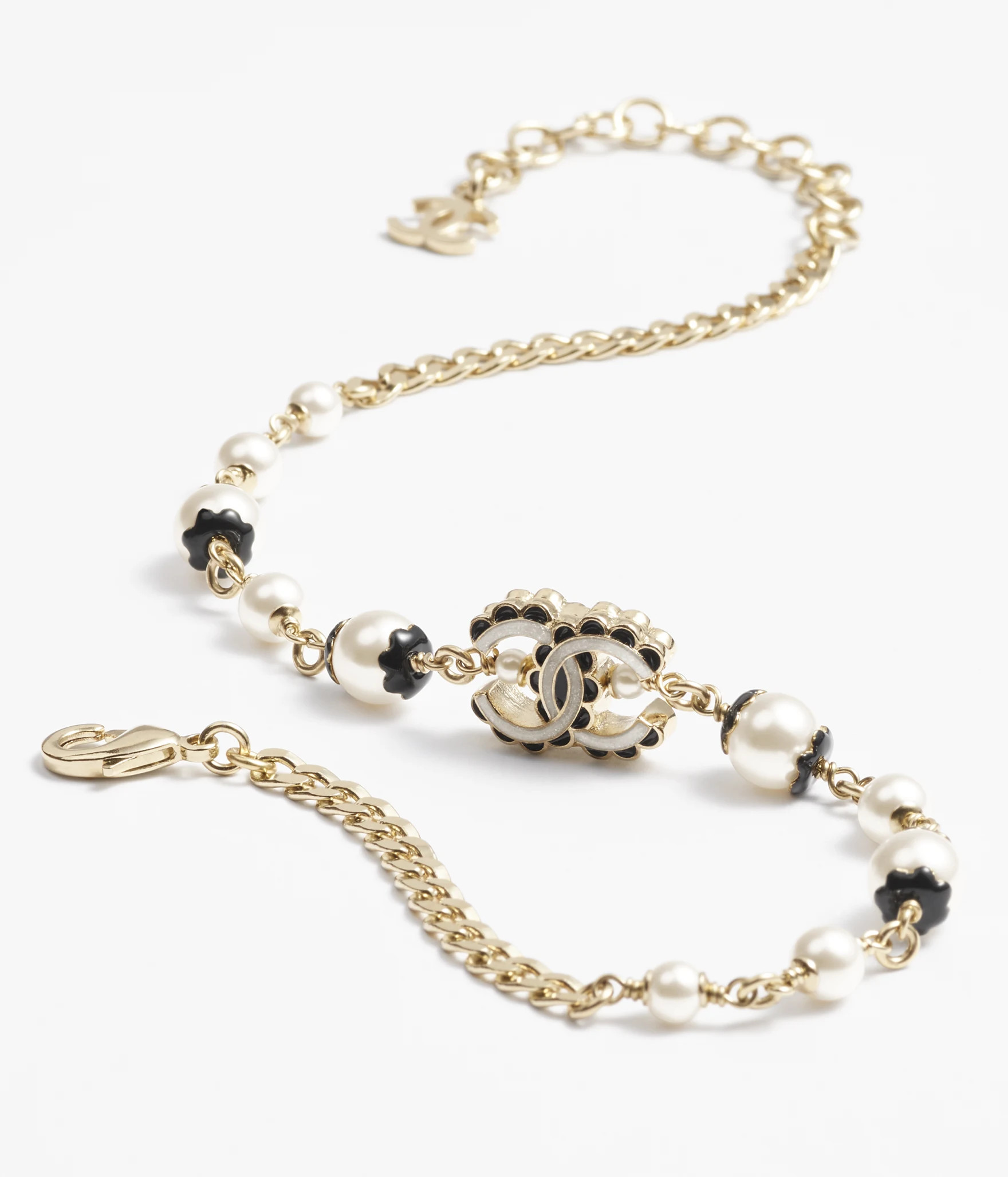 Choker - Metal, resin, glass pearls & strass, gold, pearly white, pearly gray & black — Fashion... | Chanel, Inc. (US)
