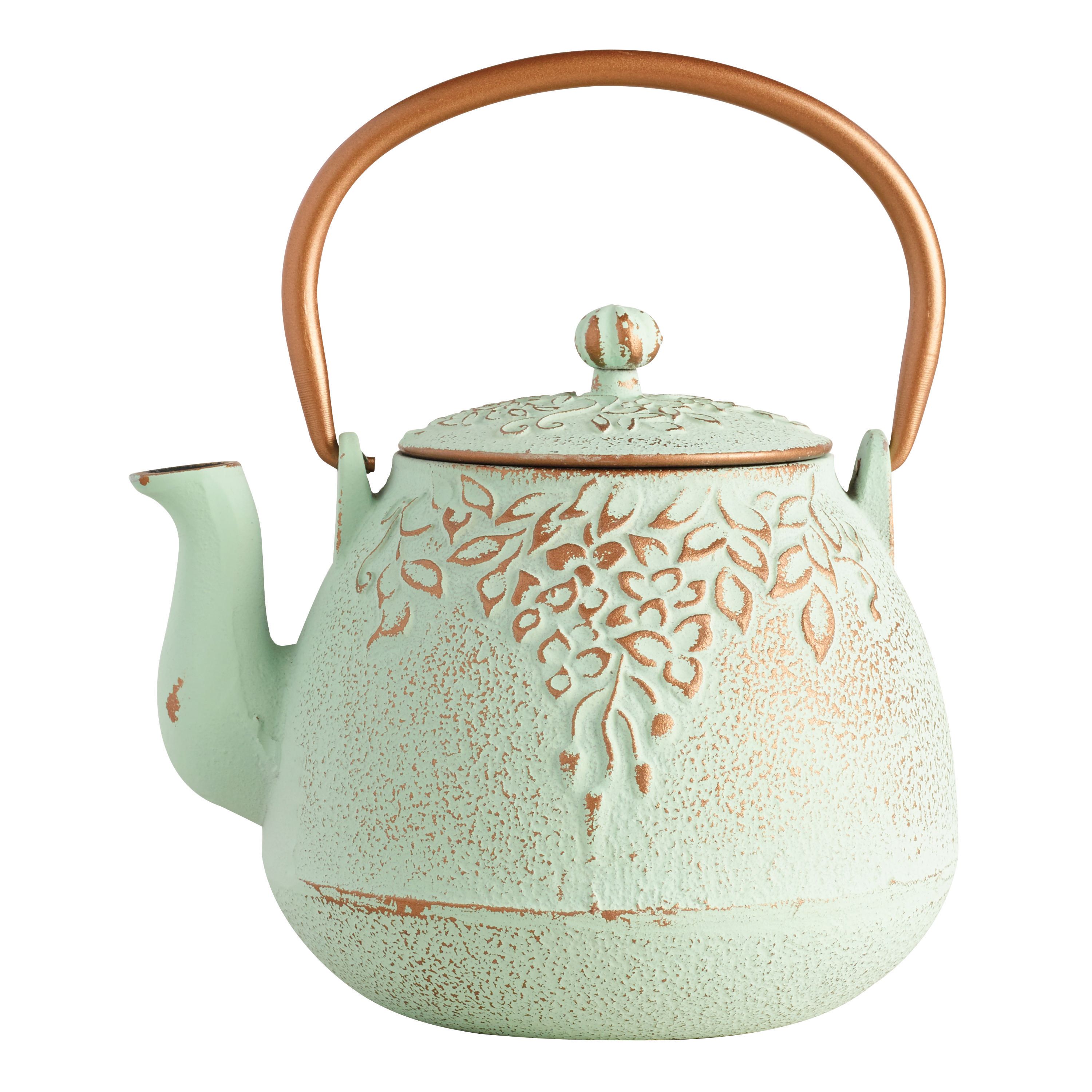 Light Green Embossed Cast Iron Teapot | World Market