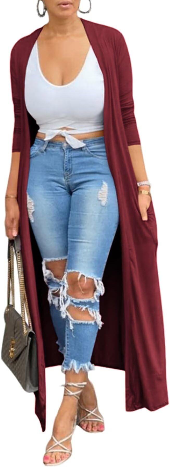 Adogirl Women's Long Sleeve Lightweight Soft Cover Ups Outerwear Casual Open Front Maxi Drape Car... | Amazon (US)