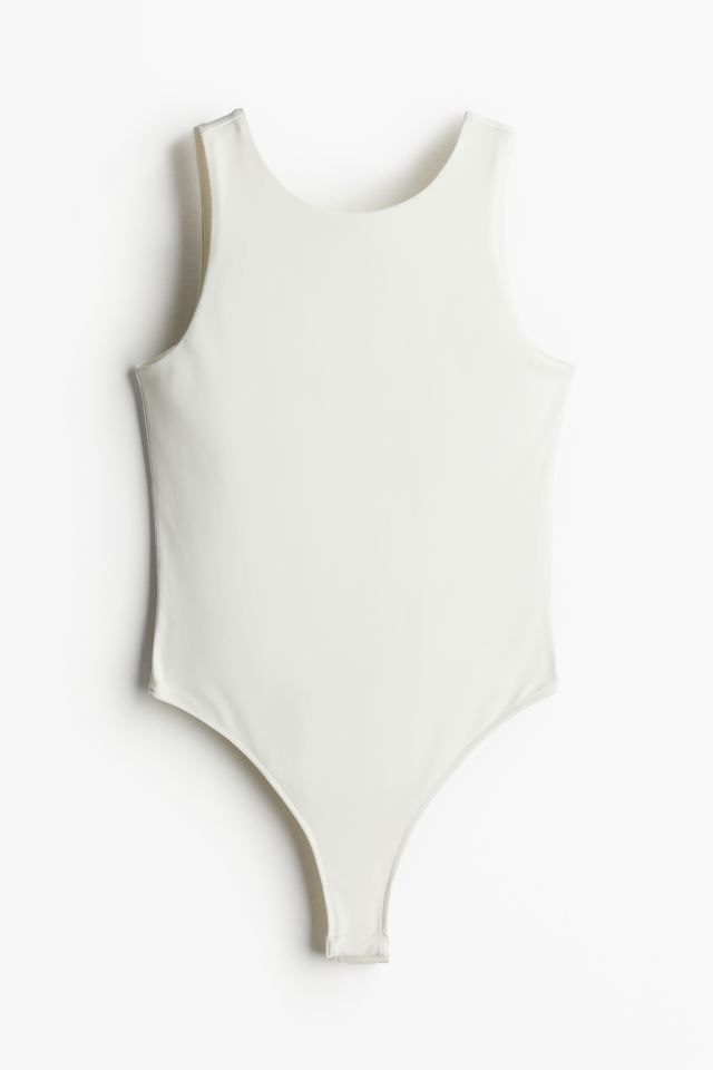 Low-back Thong Bodysuit - Round Neck - Sleeveless - Cream - Ladies | H&M US | H&M (US + CA)