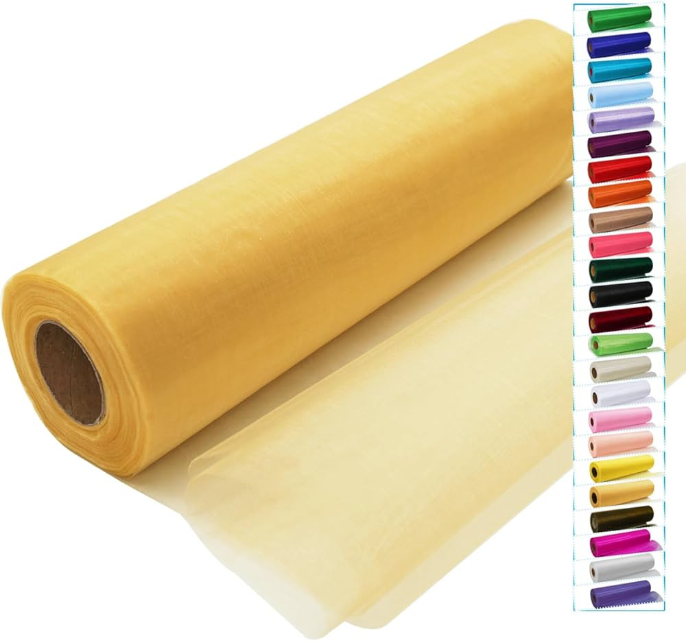 Gold Tulle Crystal Organza Fabric Rolls 12 Inch by 50 Yards (150 feet) Sheer Fabric for DIY Tutu ... | Amazon (US)