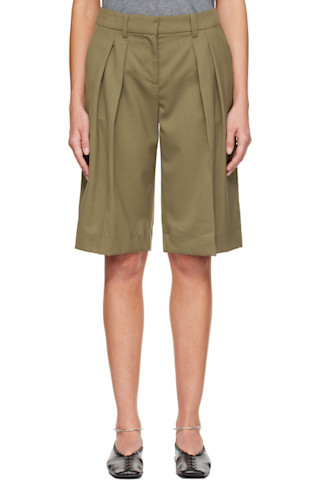 Khaki Bilbao Pleated Bermuda Shorts | SSENSE