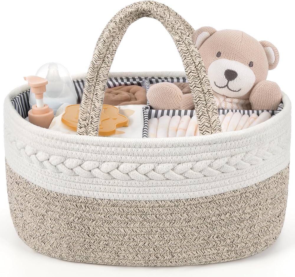 Maliton Diaper Caddy Organizer for Baby, Cotton Rope Baby Gift Basket, Portable Diaper Organizer ... | Amazon (US)