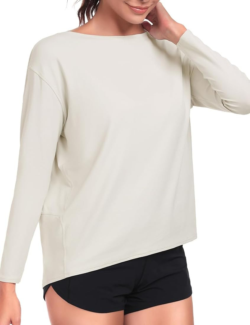 HeyNuts Long Sleeve Shirts for Women Boat Neck Loose Fit Soft Casual Tops Relaxed Shirts | Amazon (US)