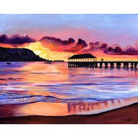 Hanalei Pier At Sunset, Kauai Art Print, Hawaii Art, Painting, Beach Bay, Seascape Decor | Etsy (US)