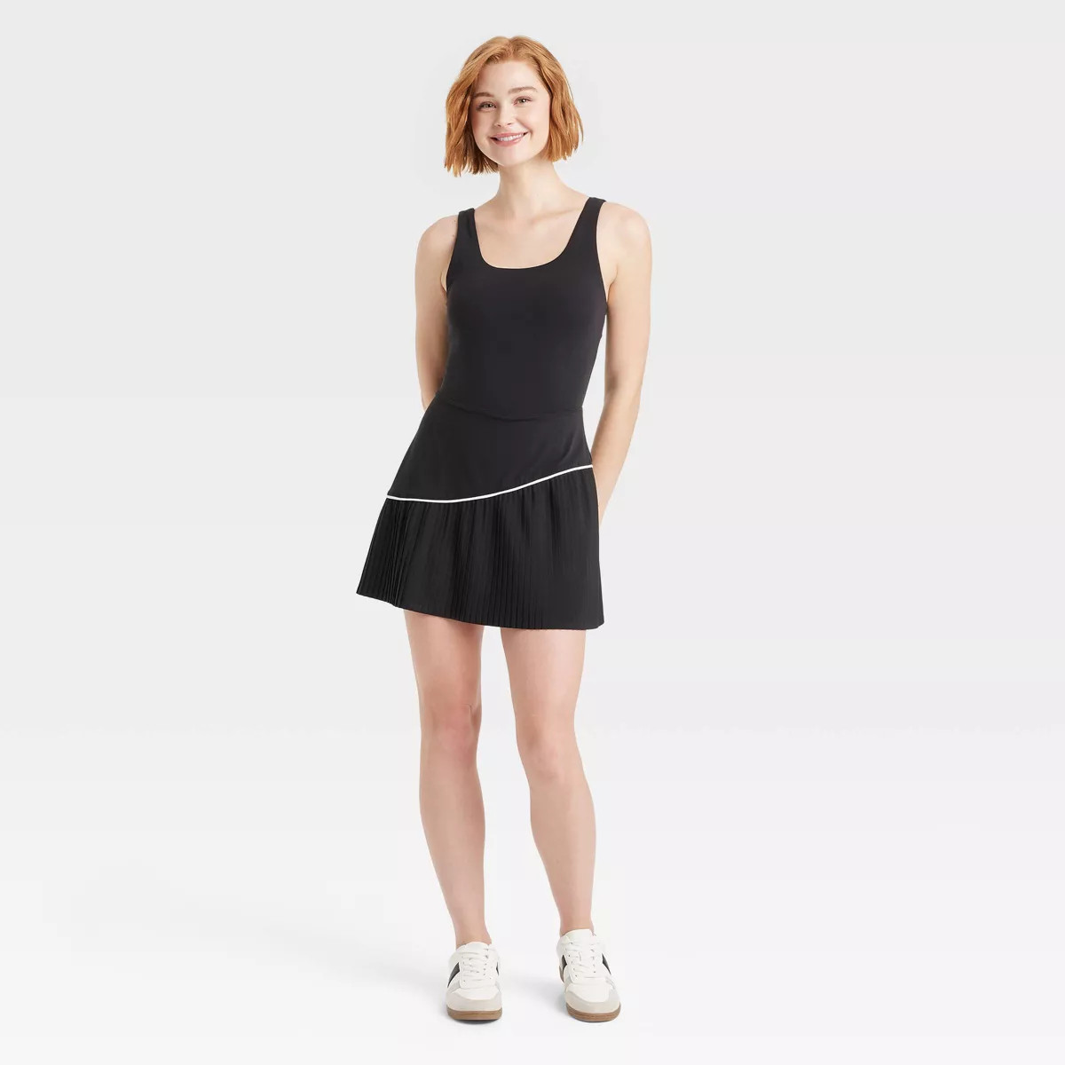 Women's Knit Asymmetrical Pleated Active Dress - JoyLab™ Tan M: Built-in Shelf Bra & Shorts, Mi... | Target