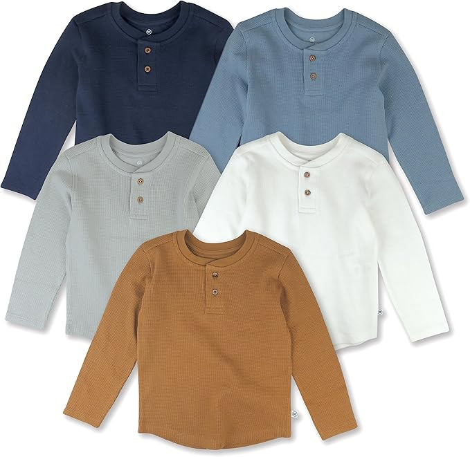HonestBaby 5-Pack Waffle Henley Long Sleeve Shirts 100% Organic Cotton for Infant Baby and Toddle... | Amazon (US)