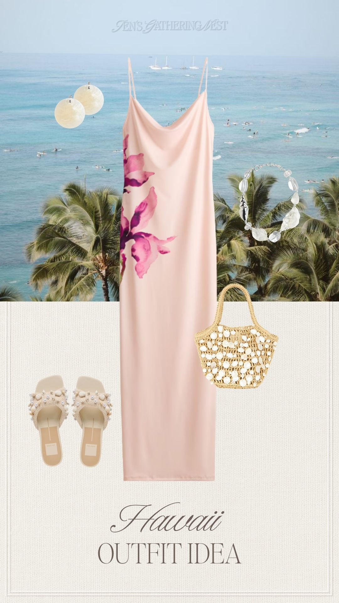 Hawaii outfit idea 🐚 A soft floral slip dress with shell-inspired accessories for vacation dinners, resort nights or sunset drinks.

#hawaiioutfit #vacationoutfit #resortwear #floraldress #slipdress #summerdress #beachvacation #tropicalstyle #vacationstyle #resortstyle #ltkfinds #hm #nordstrom #revolve

#LTKootd #LTKSeasonal #LTKTravel