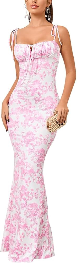 KUTUMAI Women's Summer Floral Bodycon Maxi Dress Spaghetti Strap Sleeveless Boho Long Dresses | Amazon (US)