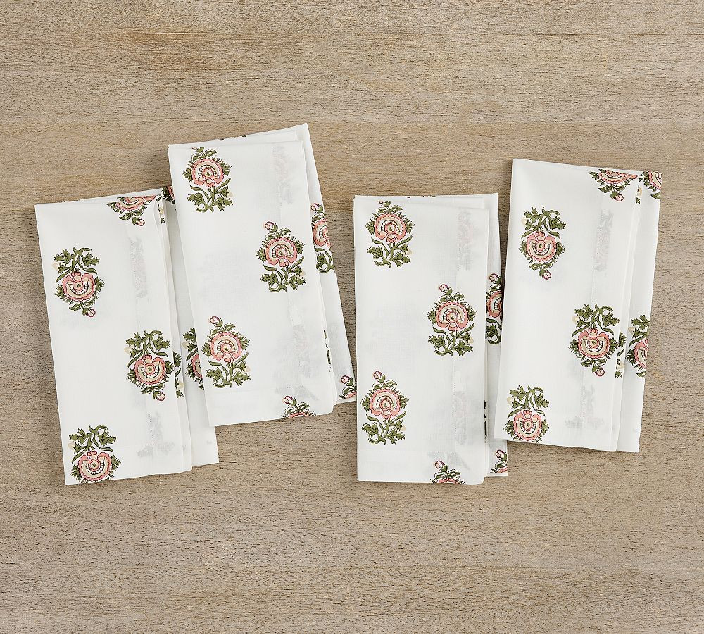 Amara Floral Block Print Organic Cotton Napkins - Set of 4 | Pottery Barn (US)