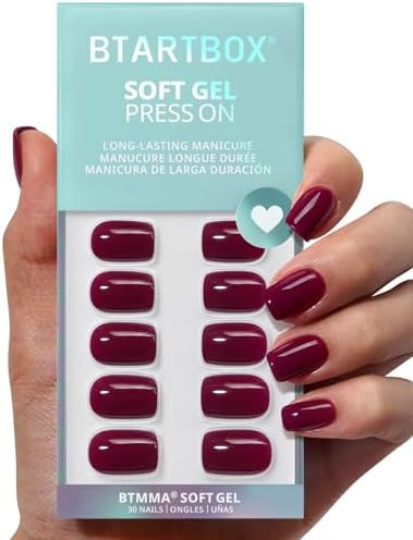 BTArtbox Press On Nails Short - Plum Red Squoval Press On Nails with Glue for Women, Opaque Soft ... | Amazon (US)