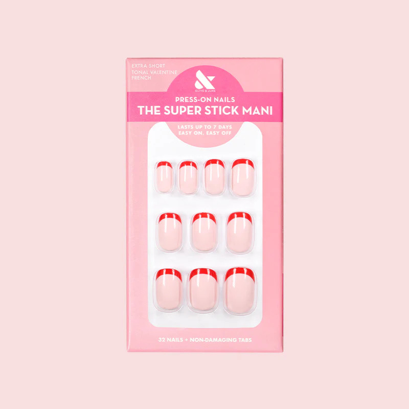 Tonal Valentine French | Extra Short |  Squoval - Tab Press-On | Olive & June