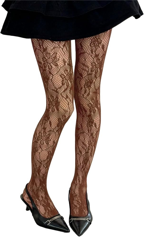 Milumia Women's Floral Lace Tights Y2k Patterned Fishnet Pantyhose Sexy Stockings | Amazon (US)