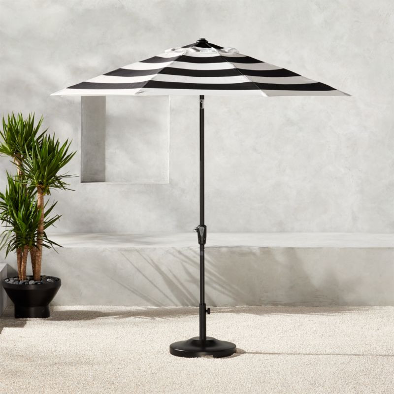 Shadow Round Black and White Stripe Umbrella with Base + Reviews | CB2 | CB2