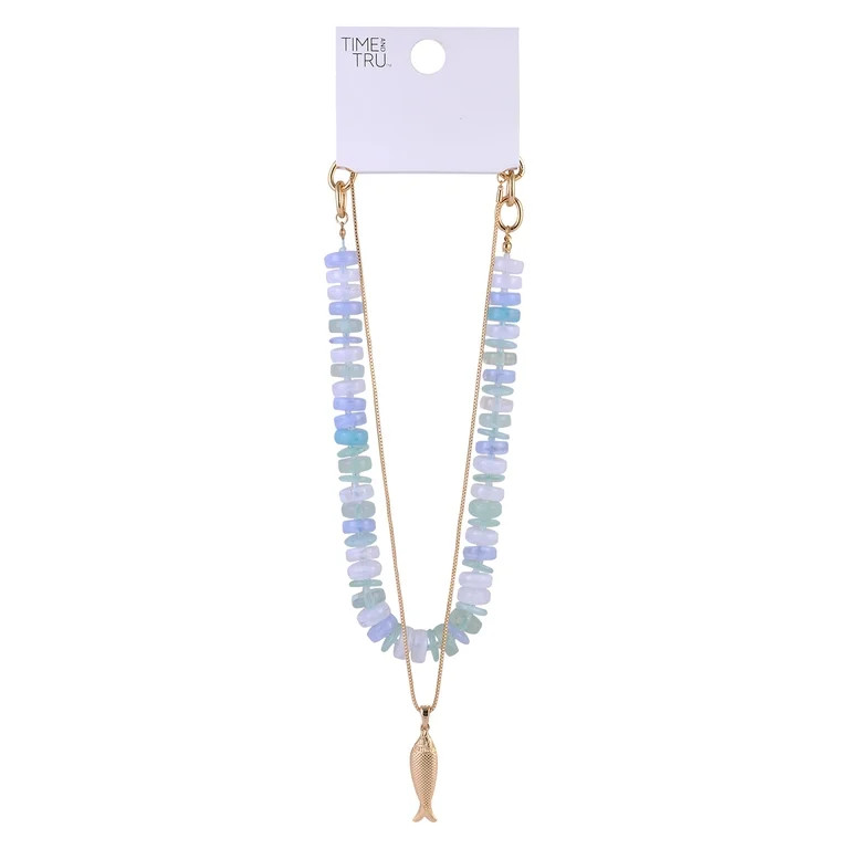 Time and Tru Goldtone Disc Beads with Metal Fish Pendant Layered Necklace - Walmart.com | Walmart (US)
