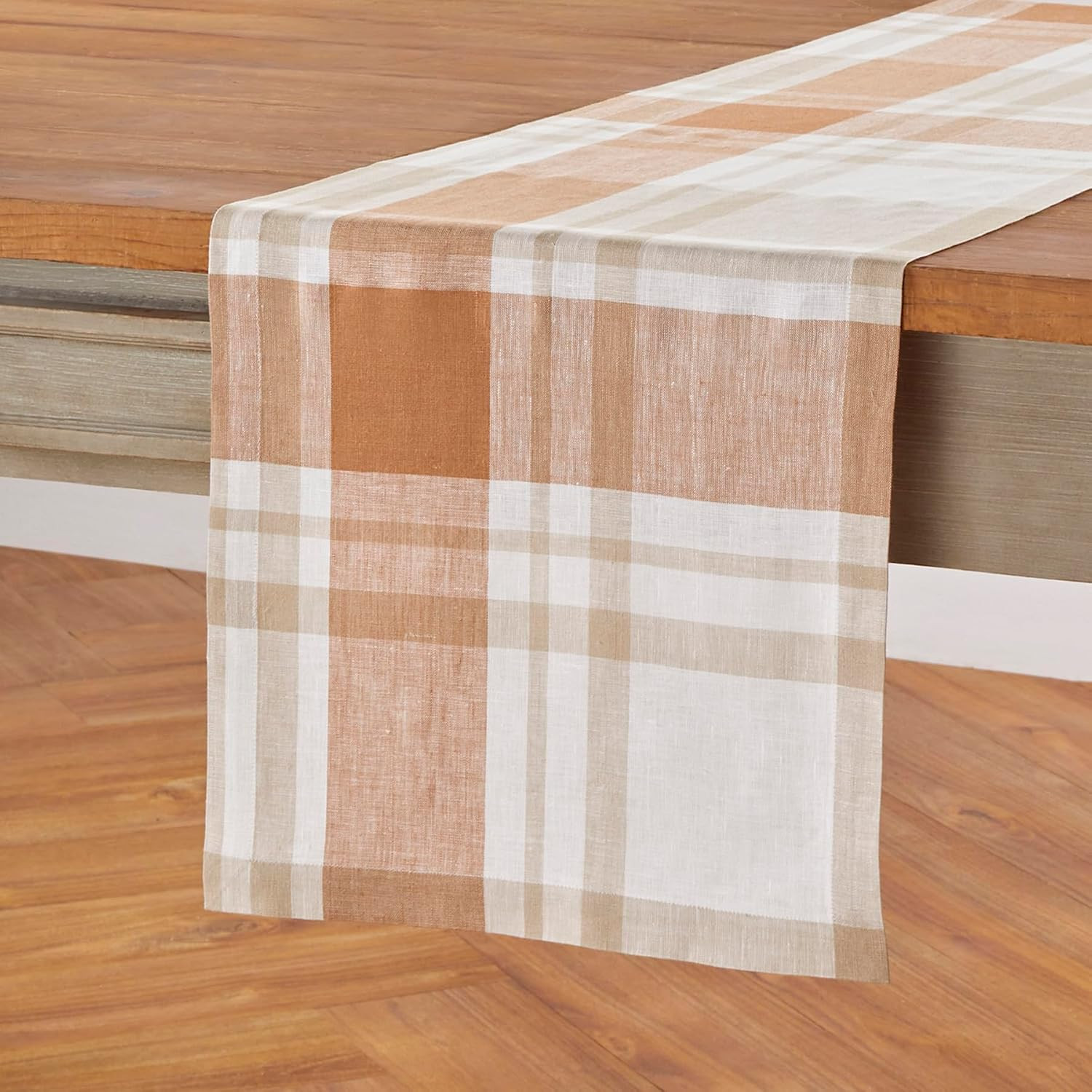 Solino Home 100% Pure Linen Table Runner Fall Harvest Plaid, 14 x 108 in | Amazon (US)
