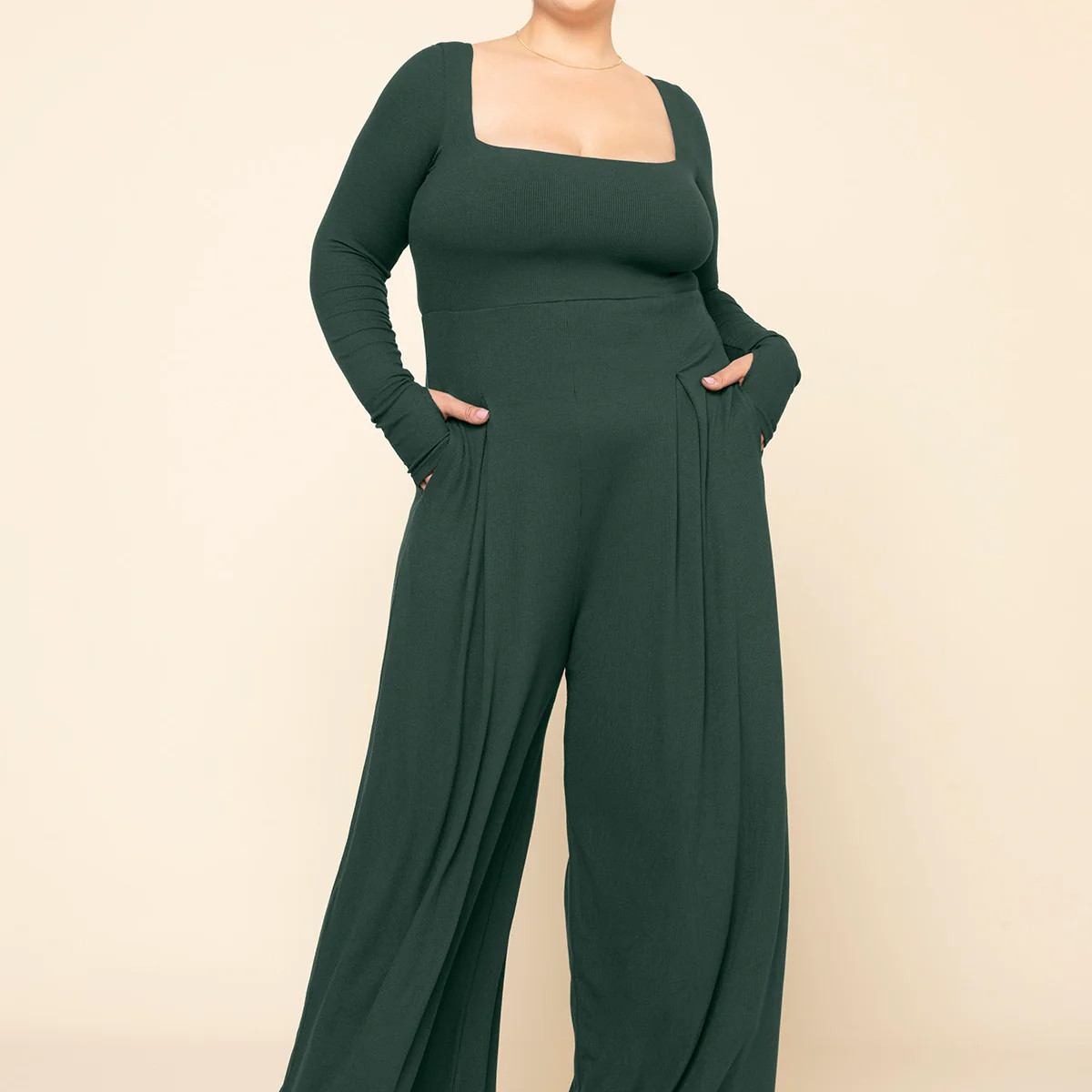Go With The Flow Long Sleeve Jumpsuit - Pine | POPFLEX