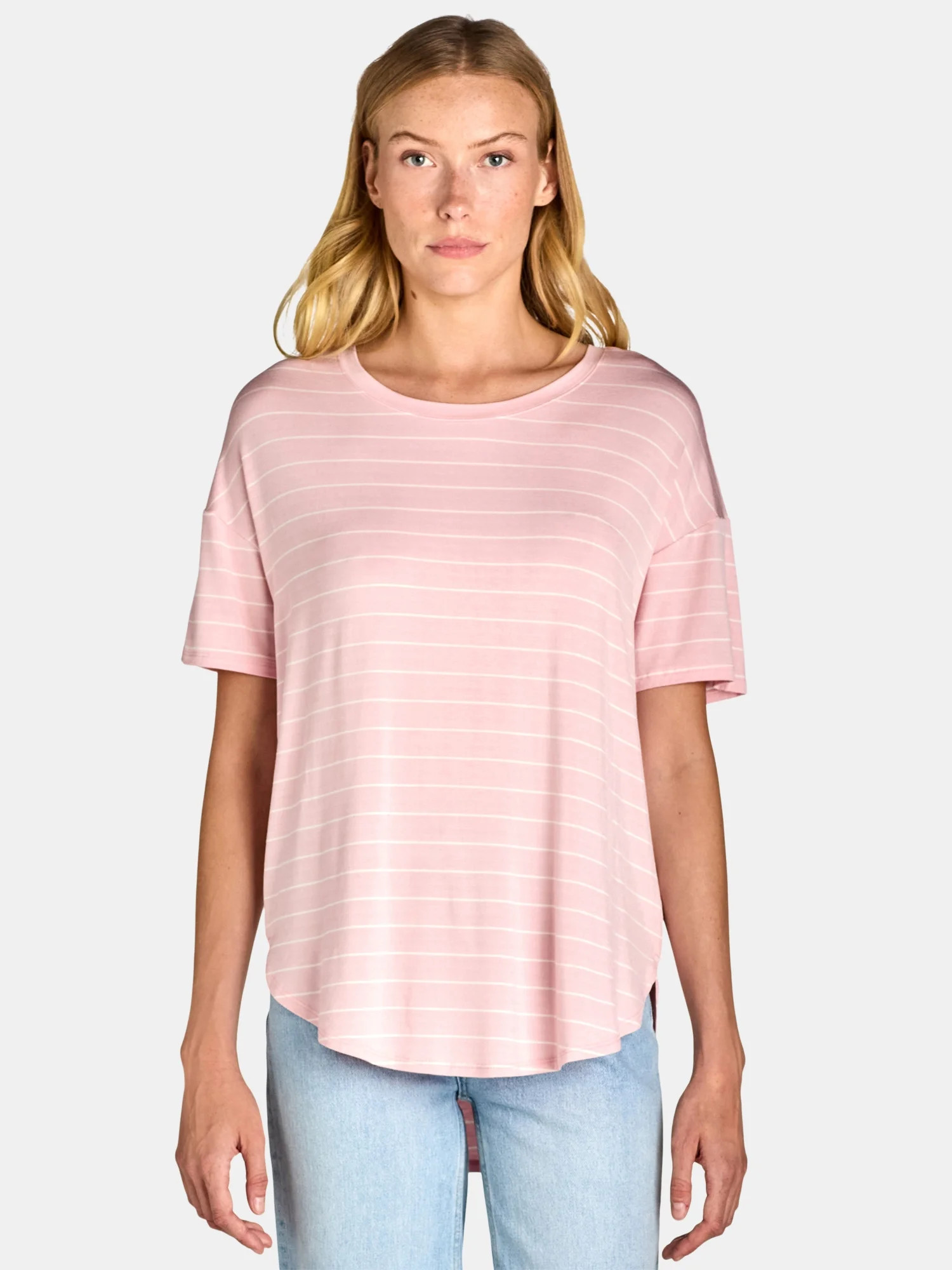 Time and Tru Women's Crewneck Tunic Tee with Short Sleeves, Sizes XS-XXXL | Walmart (US)