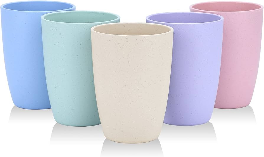 Wheat Straw Unbreakable Cup (12 oz) - Reusable Drinking Glasses Set of 5 - Dishwasher Safe Tumble... | Amazon (US)