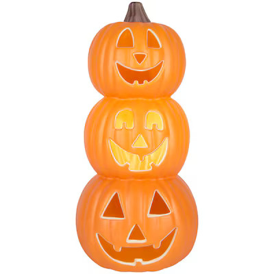 Haunted Living 18-in Lighted Triple Stack Orange Jack-o-Lantern Pumpkin Decoration | Lowe's