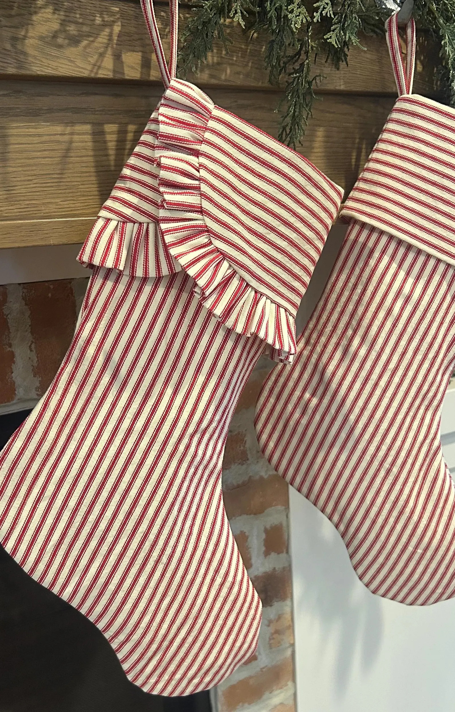 Red Ticking Stripe Christmas Stocking, Red and White Christmas - Etsy | Etsy (US)