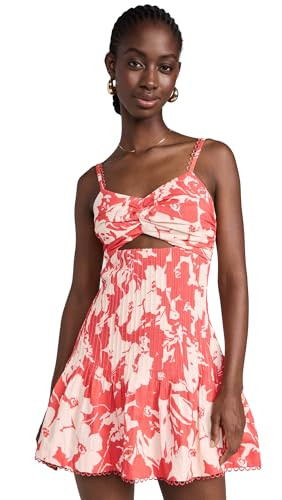 AMUR Women's Ryder Fit & Flare Mini Dress, Coral Colorblock Flowers | Amazon (US)