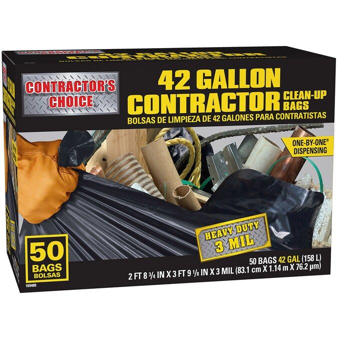 Contractor's Choice Contractor 50-Pack 42-Gallon Black Outdoor Plastic Construction Trash Bag Low... | Lowe's