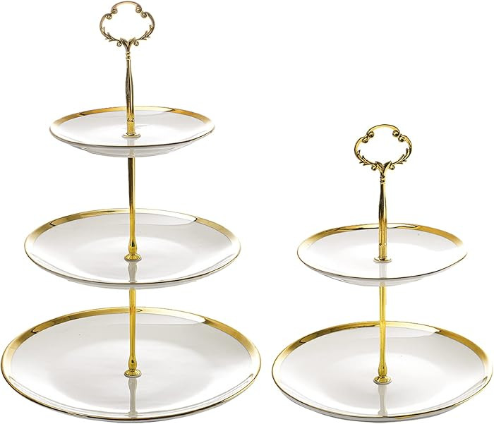 Frcctre Set of 2 Ceramic Cupcake Stand, 3+2 Tier Porcelain Dessert Display Tower Pastry Serving T... | Amazon (US)