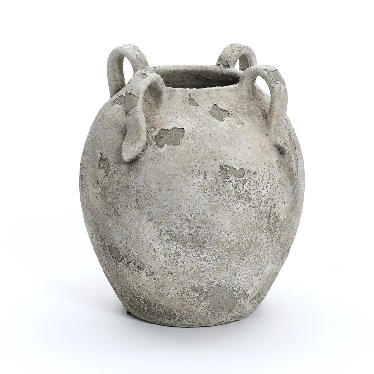 LuxenHome Rustic Gray and White Terracotta 10-Inch Round Vase with Handles | Target