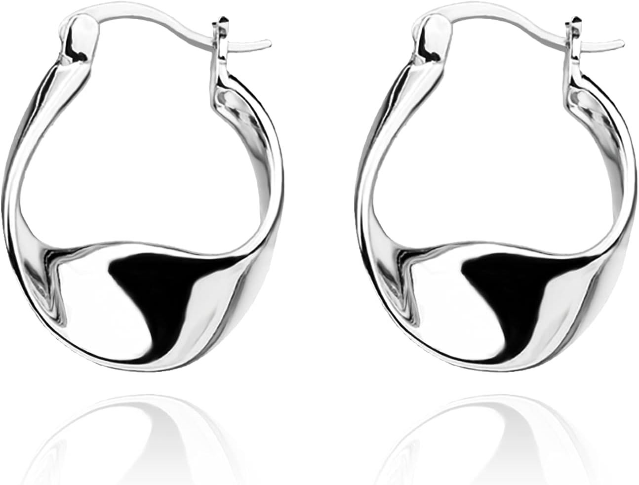 Sterling Silver Hoop Earrings for Women,14K White Gold Earrings Hypoallergenic Chunky Huggie Silv... | Amazon (US)
