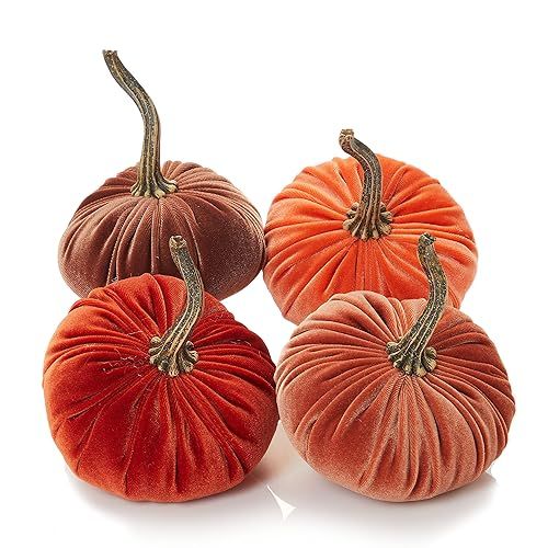Small Velvet Pumpkins Set of 4 Includes Rust Bronze Tangerine and Harvest, Handmade Home Decor, H... | Amazon (US)