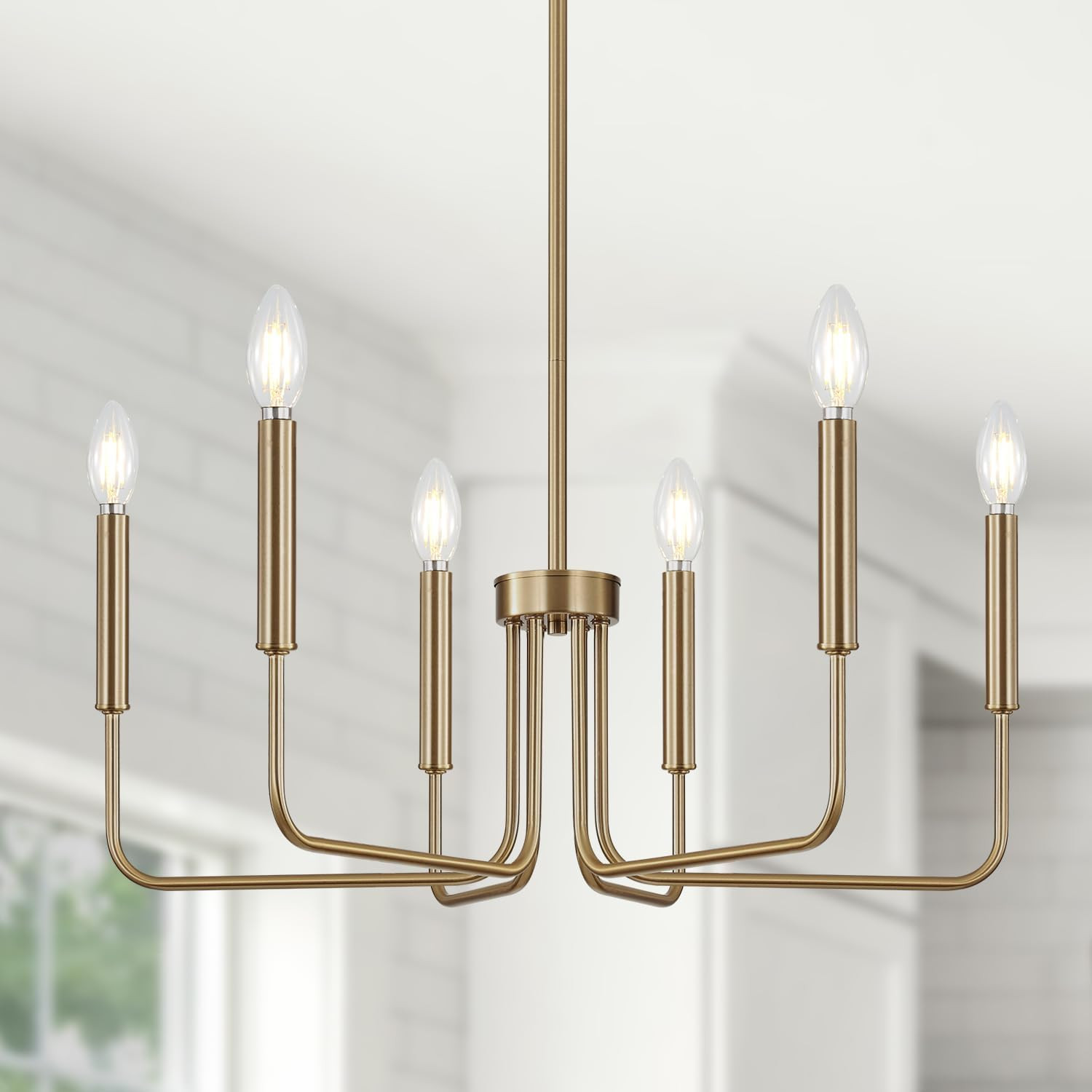 Yunnix 6 Light Champagne Bronze Chandelier, Farmhouse Chandelier for Dining Room Light Fixture Hanging, UL Listed Industrial Modern Chandelier for Bedroom, Kitchen, Living Room, No Assembly Required | Amazon (US)