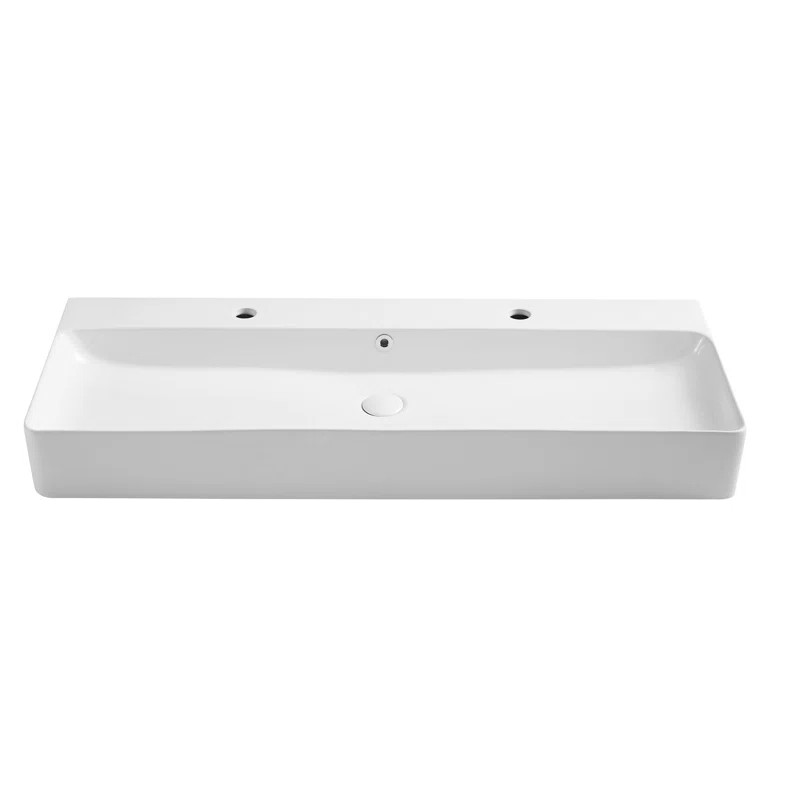 Eridanus Turner 43" W White Ceramic Rectangular Wall Mount/Vessel Bathroom Sink with Two Faucet H... | Wayfair North America
