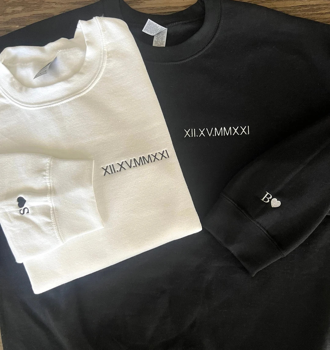 Custom Embroidered Roman Numeral Sweatshirt, Couple Shirt Initial On Sleeve, Anniversary Year, Pe... | Etsy (US)