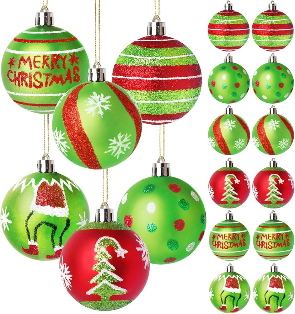 12 Pcs 2.4 Inch Christmas Ball Ornaments for Tree,Red and Green Glittering Hanging Bulbs Pendants... | Amazon (US)