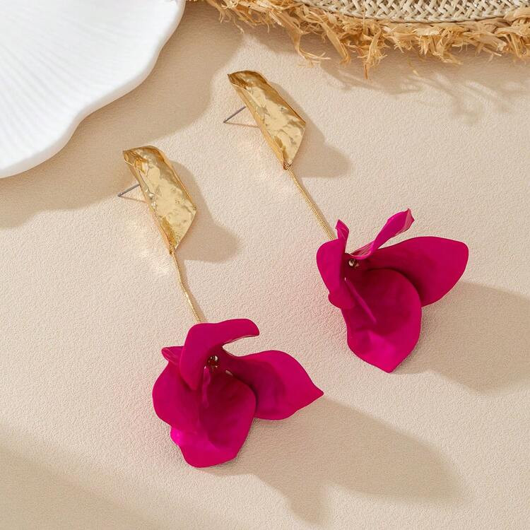 1pair 3D Texture Flower Gold Earrings, Simple & Elegant European And American Style Metallic Fash... | SHEIN