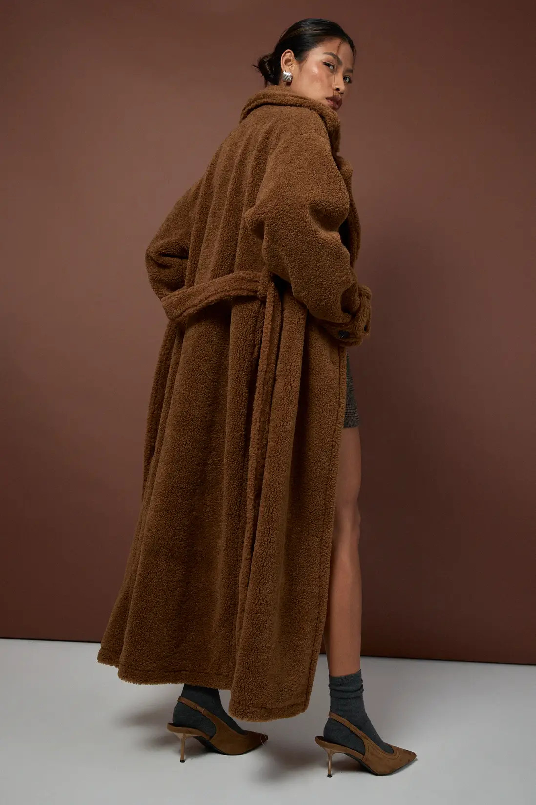 Oversized Collar Belted Teddy Maxi Jacket | Boohoo.com (UK & IE)